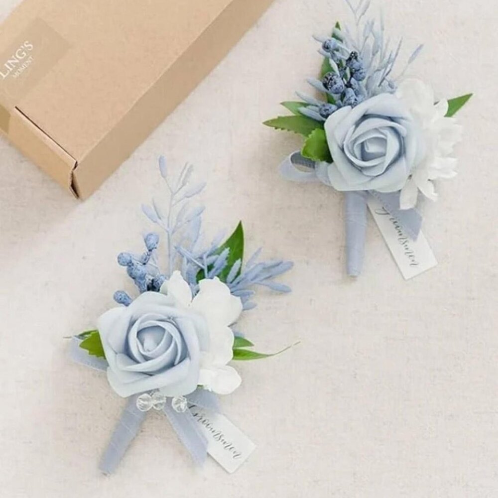Light Blue Flower Rose Boutonnières